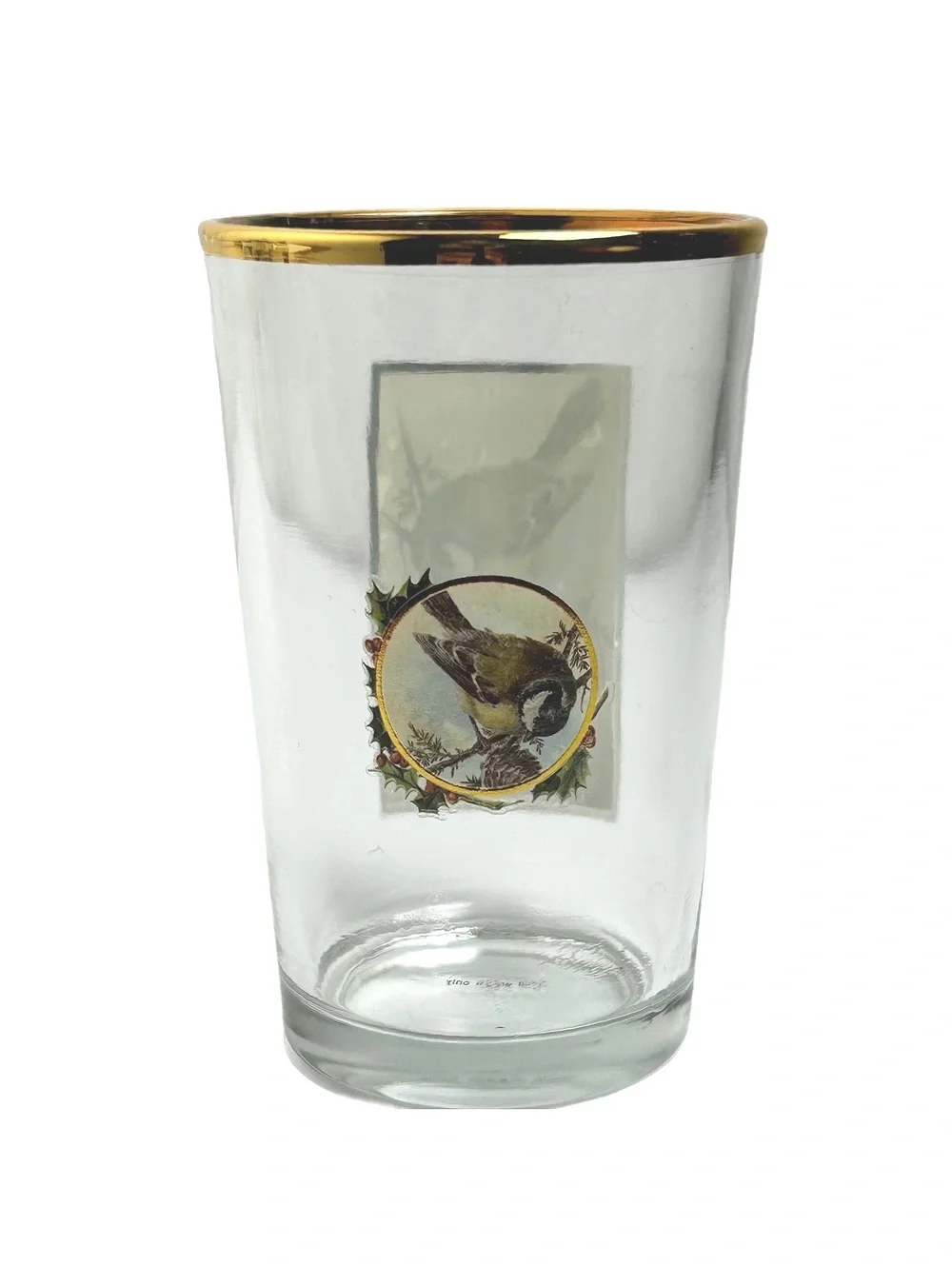 Vintage West Virginia Glass Holiday Glasses with Bird Motifs and Gold Trim